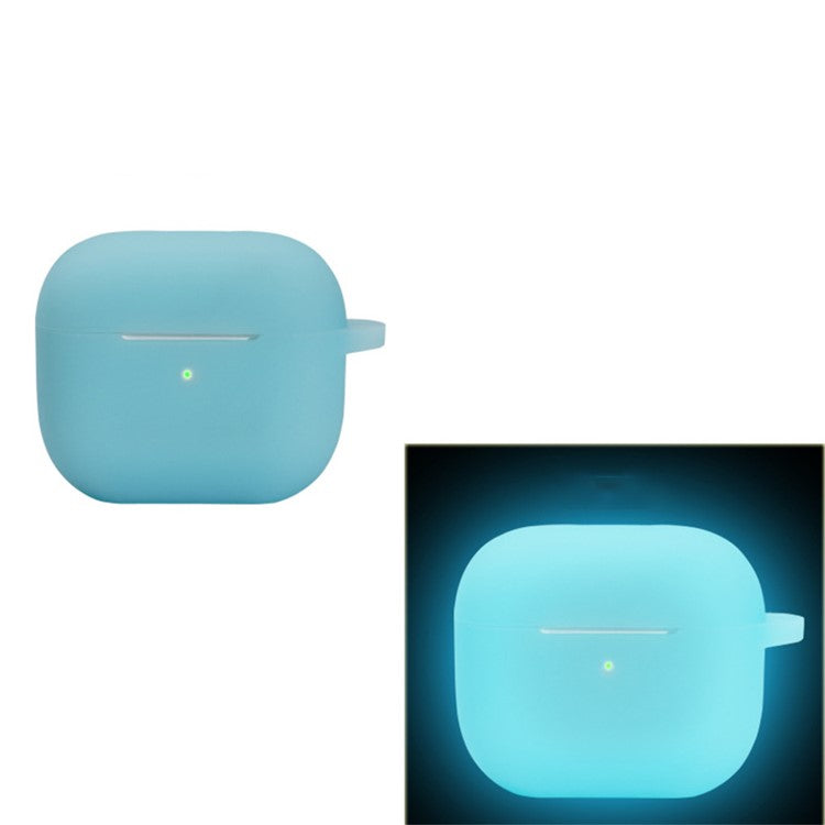 For Apple AirPods 4 Silicone Case Luminous Bluetooth Earphone Protective Cover with Lanyard - Luminous Blue