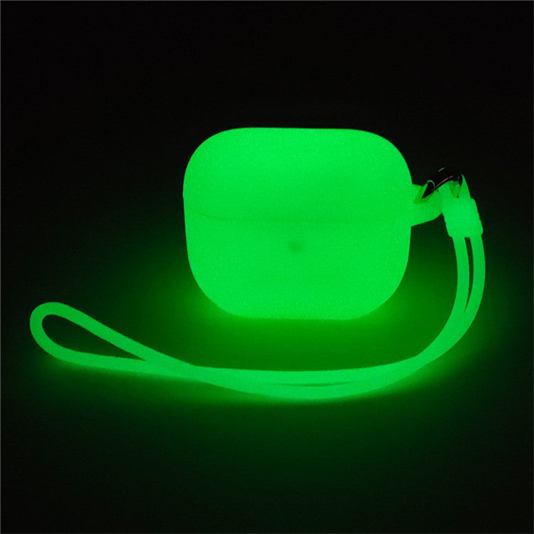 For Apple AirPods 4 Silicone Case Luminous Bluetooth Earphone Protective Cover with Lanyard - Luminous Green