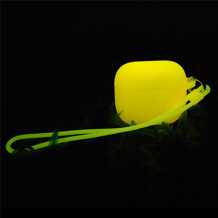 For Apple AirPods 4 Silicone Case Luminous Bluetooth Earphone Protective Cover with Lanyard - Luminous Yellow