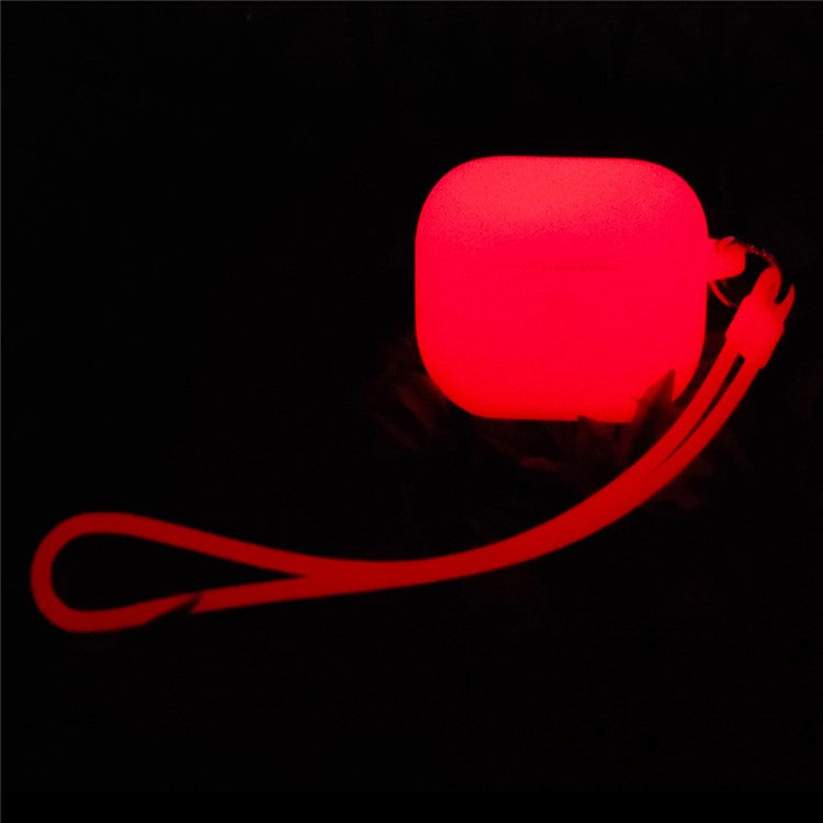 For Apple AirPods 4 Silicone Case Luminous Bluetooth Earphone Protective Cover with Lanyard - Luminous Red