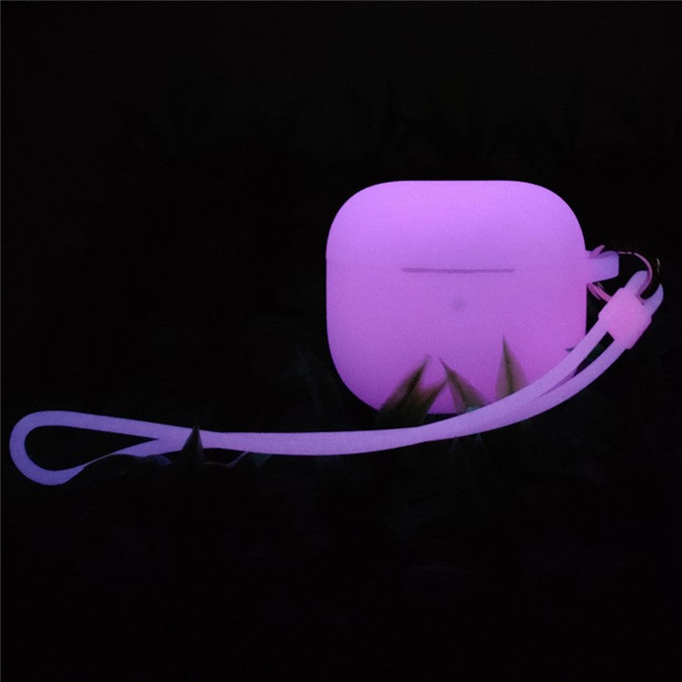 For Apple AirPods 4 Silicone Case Luminous Bluetooth Earphone Protective Cover with Lanyard - Luminous Pink