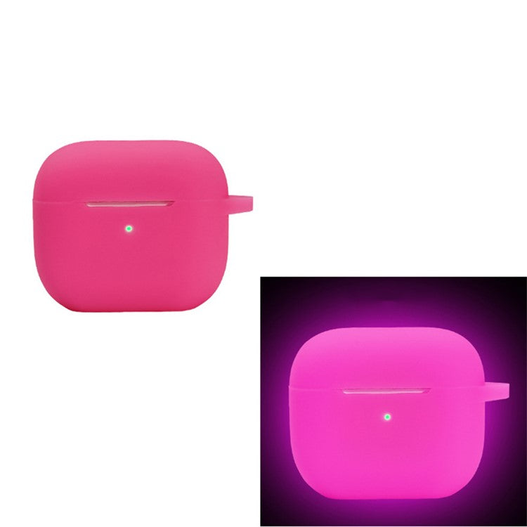 For Apple AirPods 4 Silicone Case Luminous Bluetooth Earphone Protective Cover with Lanyard - Luminous Pink