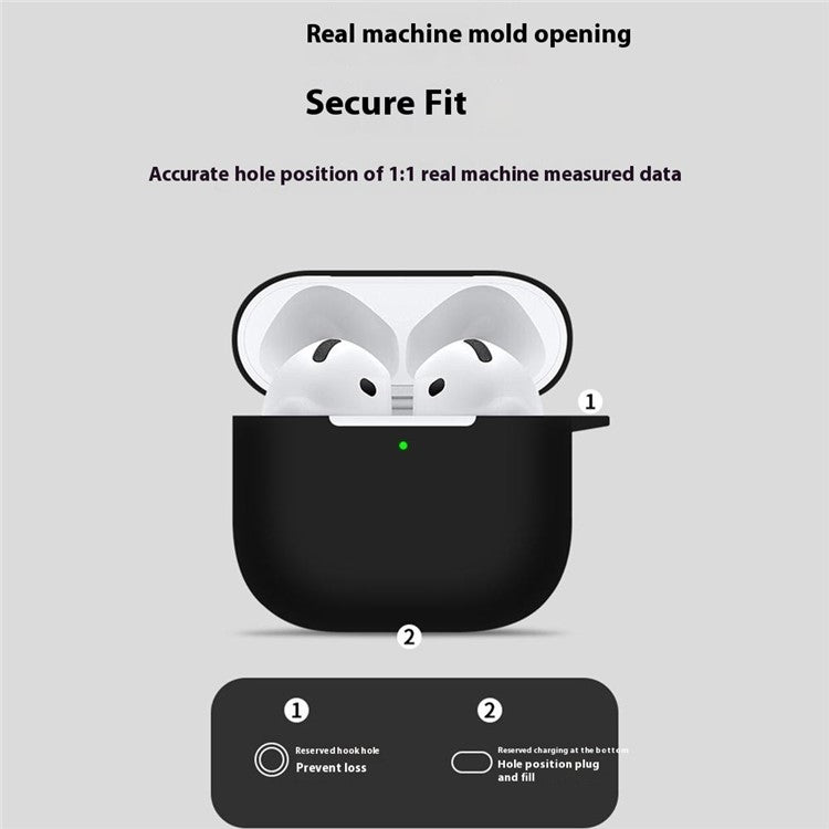 For Apple AirPods 4 Silicone Case Bluetooth Earphones Protective Sleeve with Hook - Black