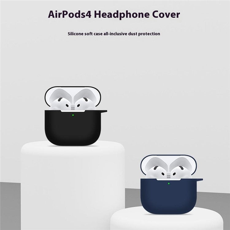 For Apple AirPods 4 Silicone Case Bluetooth Earphones Protective Sleeve with Hook - Black