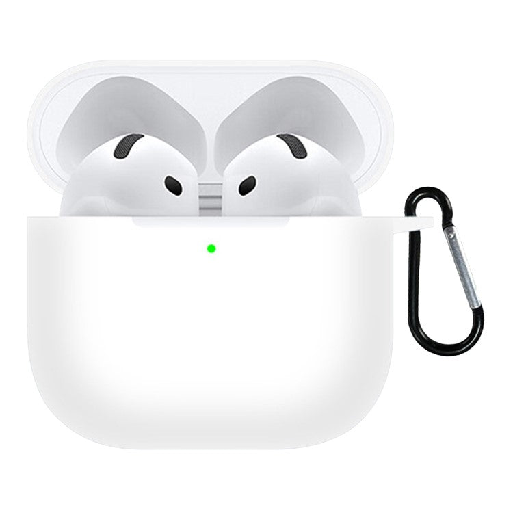 For Apple AirPods 4 Silicone Case Bluetooth Earphones Protective Sleeve with Hook - White