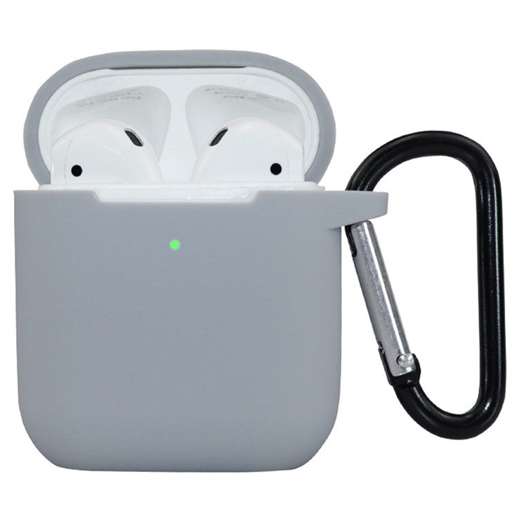 For Apple AirPods 4 Silicone Case Bluetooth Earphones Protective Sleeve with Hook - Grey