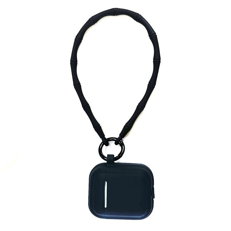 For AirPods 4 Case Bluetooth Earphone Silicone Case Protective Cover with Bamboo Shape Lanyard - Black