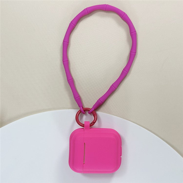 For AirPods 4 Case Bluetooth Earphone Silicone Case Protective Cover with Bamboo Shape Lanyard - Rose