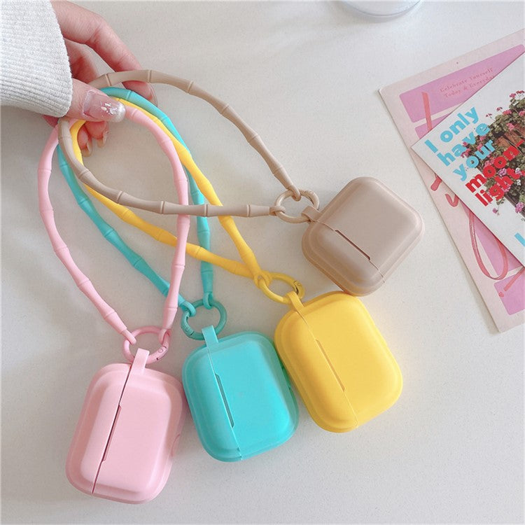 For AirPods 4 Case Bluetooth Earphone Silicone Case Protective Cover with Bamboo Shape Lanyard - Rose