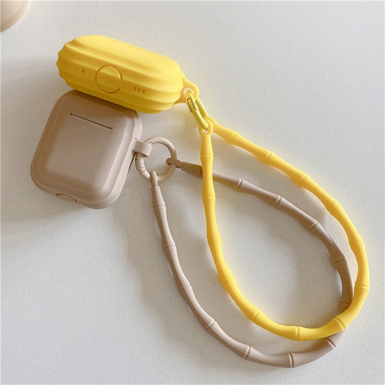 For AirPods 4 Case Bluetooth Earphone Silicone Case Protective Cover with Bamboo Shape Lanyard - Rose