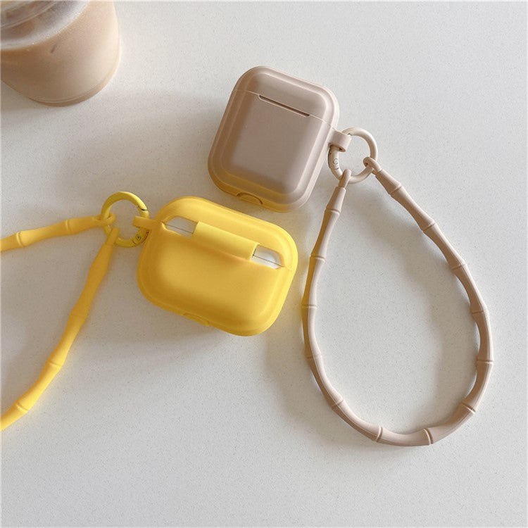 For AirPods 4 Case Bluetooth Earphone Silicone Case Protective Cover with Bamboo Shape Lanyard - Rose