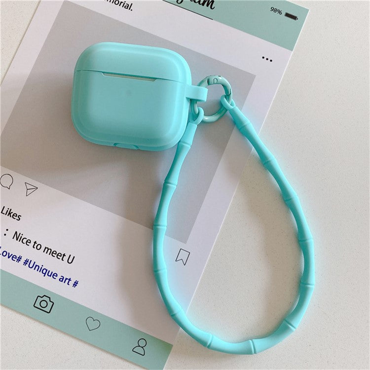 For AirPods 4 Case Bluetooth Earphone Silicone Case Protective Cover with Bamboo Shape Lanyard - Mint Green