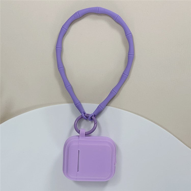 For AirPods 4 Case Bluetooth Earphone Silicone Case Protective Cover with Bamboo Shape Lanyard - Light Purple