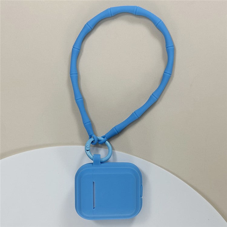 For AirPods 4 Case Bluetooth Earphone Silicone Case Protective Cover with Bamboo Shape Lanyard - Sky Blue