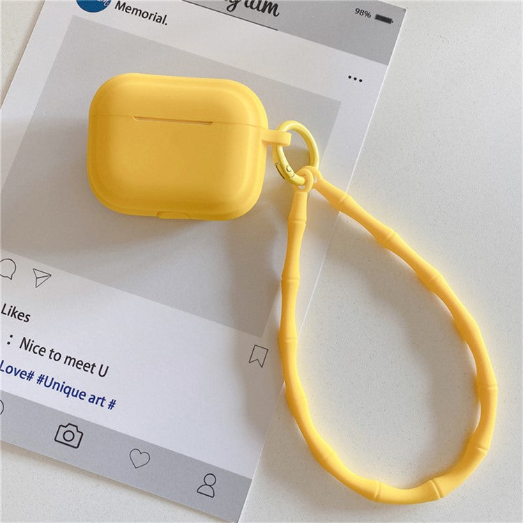 For AirPods 4 Case Bluetooth Earphone Silicone Case Protective Cover with Bamboo Shape Lanyard - Yellow