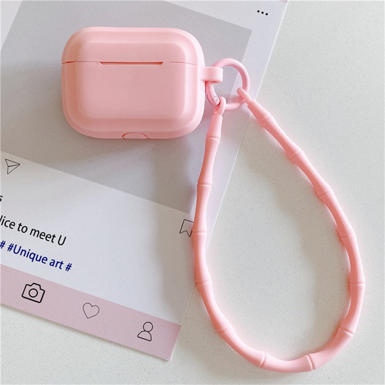 For AirPods 4 Case Bluetooth Earphone Silicone Case Protective Cover with Bamboo Shape Lanyard - Pink