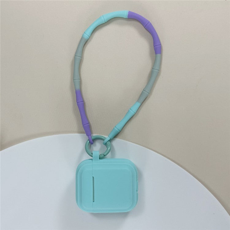 For AirPods 4 Case Bluetooth Earphone Silicone Case Protective Cover with Bamboo Shape Lanyard - Mint Green Dopamine Lanyard