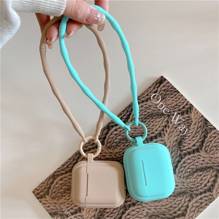 For AirPods 4 Case Bluetooth Earphone Silicone Case Protective Cover with Bamboo Shape Lanyard - Mint Green Dopamine Lanyard