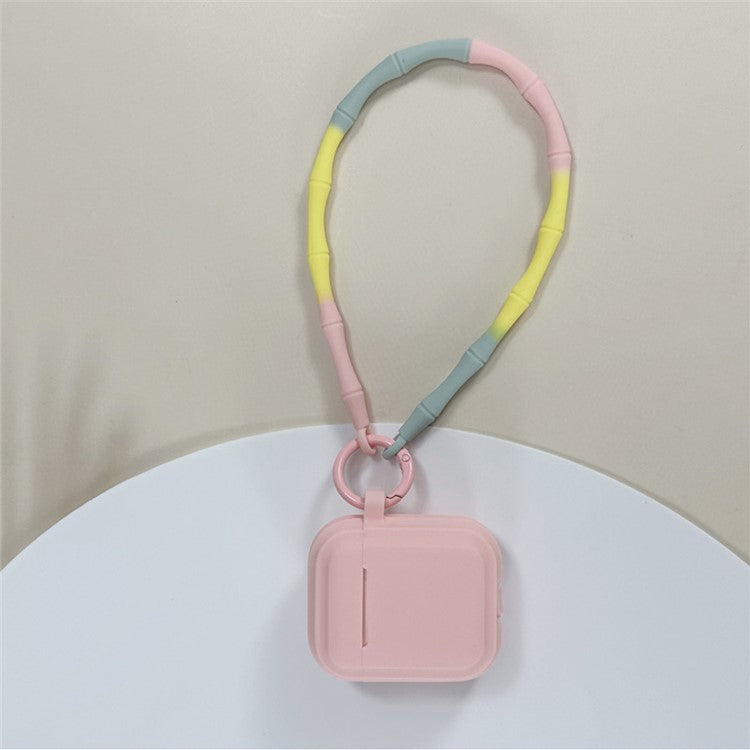 For AirPods 4 Case Bluetooth Earphone Silicone Case Protective Cover with Bamboo Shape Lanyard - Pink Dopamine Lanyard