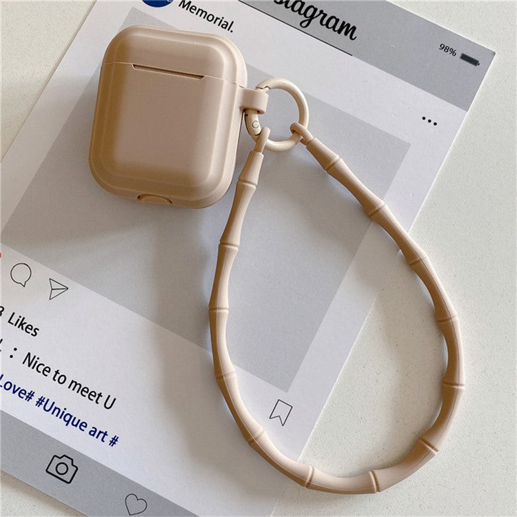 For AirPods 4 Case Bluetooth Earphone Silicone Case Protective Cover with Bamboo Shape Lanyard - Milk Tea