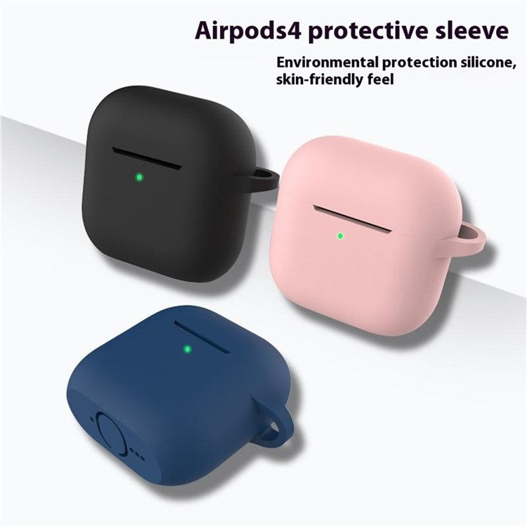 For Apple AirPods 4 Silicone Case Bluetooth Earphones Integrate Protective Sleeve with Hook - White