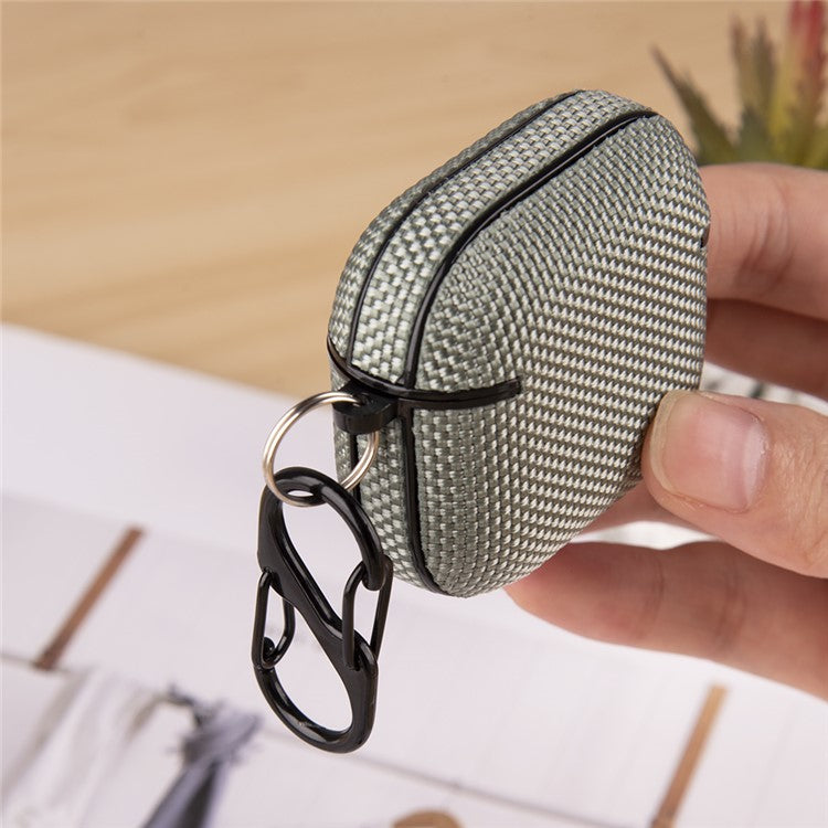 For Apple AirPods 4 Woven Texture Waterproof PC Case with Carabiner Earphone Protective Cover - Black