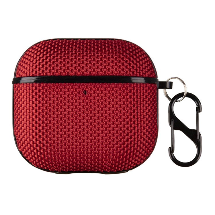 For Apple AirPods 4 Woven Texture Waterproof PC Case with Carabiner Earphone Protective Cover - Red