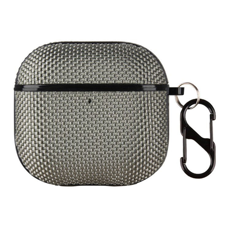 For Apple AirPods 4 Woven Texture Waterproof PC Case with Carabiner Earphone Protective Cover - Grey