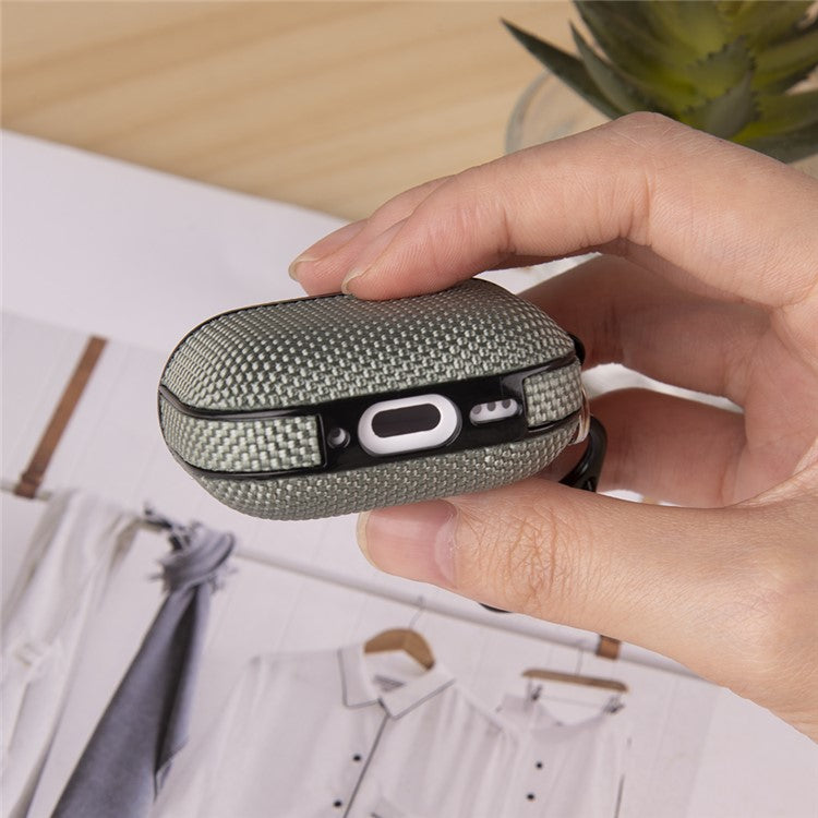 For Apple AirPods 4 Woven Texture Waterproof PC Case with Carabiner Earphone Protective Cover - Grey