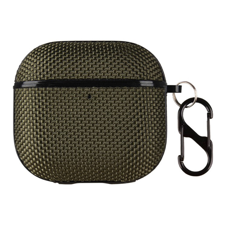 For Apple AirPods 4 Woven Texture Waterproof PC Case with Carabiner Earphone Protective Cover - Army Green