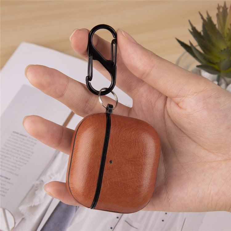 For AirPods 4 Earphone Case PC + PU Leather Protective Cover with Anti-Loss Hook - Light Brown