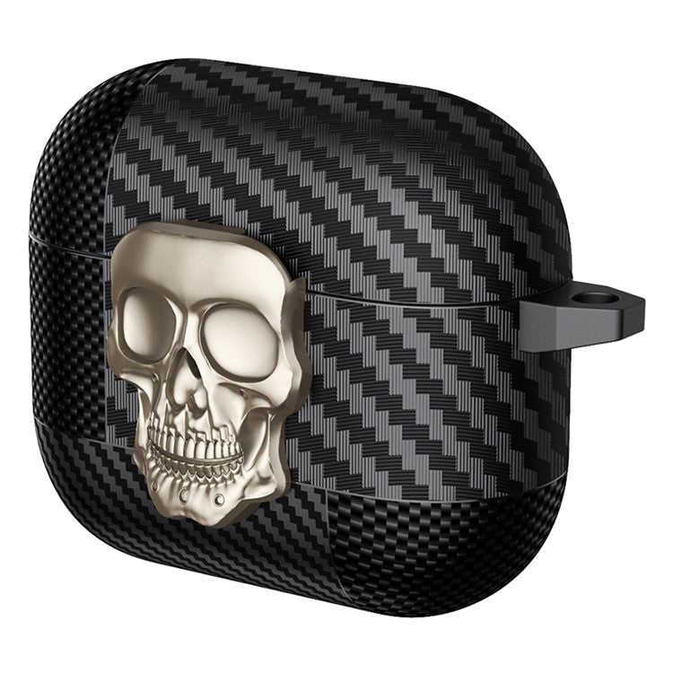 For Apple AirPods 3 Protective Case Skull Design Snap Switch TPU + Metal Earphone Cover with Carabiner - Gold