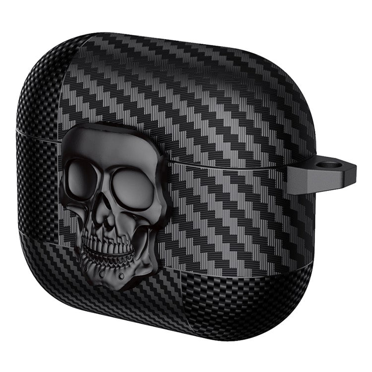 For Apple AirPods 3 Protective Case Skull Design Snap Switch TPU + Metal Earphone Cover with Carabiner - Black