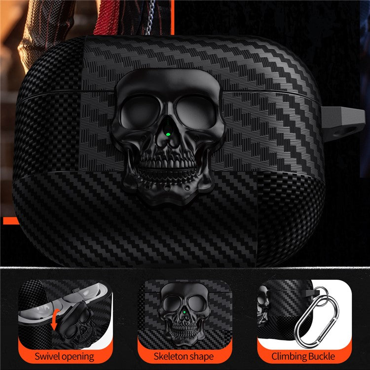 For Apple AirPods 3 Protective Case Skull Design Snap Switch TPU + Metal Earphone Cover with Carabiner - Black