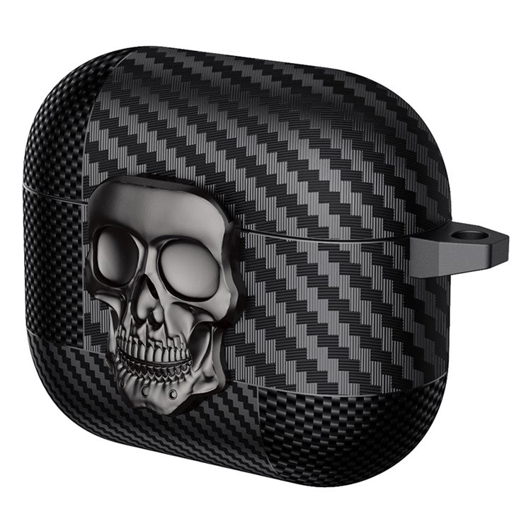 For Apple AirPods 3 Protective Case Skull Design Snap Switch TPU + Metal Earphone Cover with Carabiner - Grey