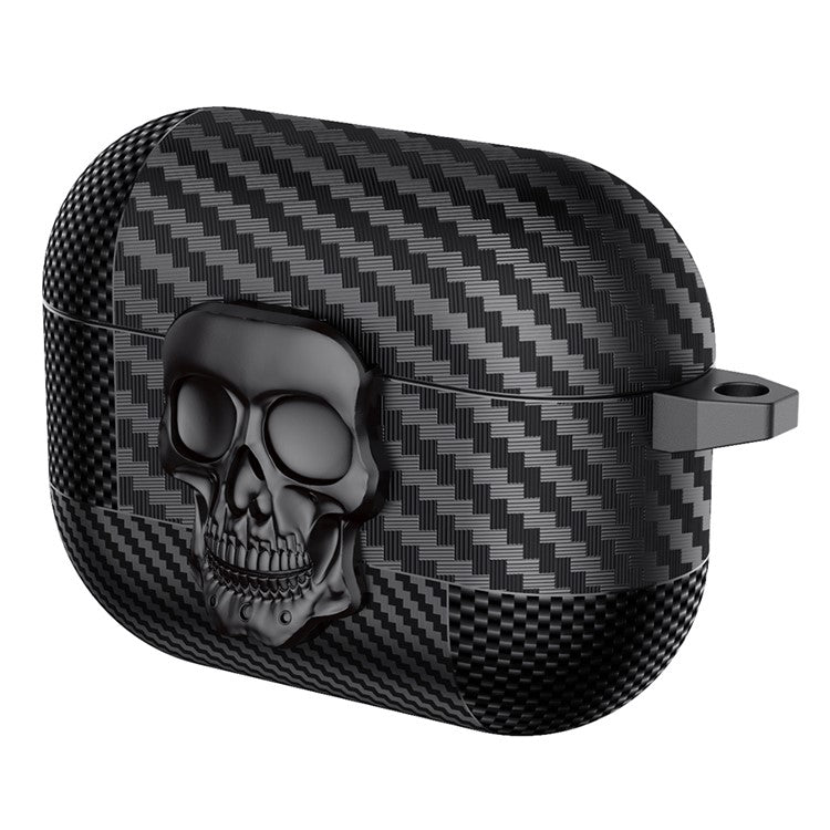 For AirPods Pro Protective Case Skull Design Snap Switch TPU + Metal Earphone Cover with Carabiner - Black