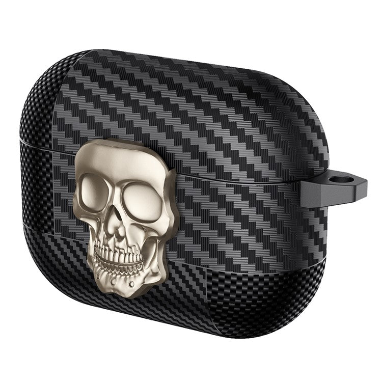 For AirPods Pro Protective Case Skull Design Snap Switch TPU + Metal Earphone Cover with Carabiner - Gold