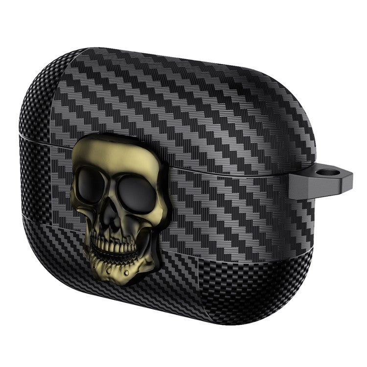 For AirPods Pro Protective Case Skull Design Snap Switch TPU + Metal Earphone Cover with Carabiner - Bronze