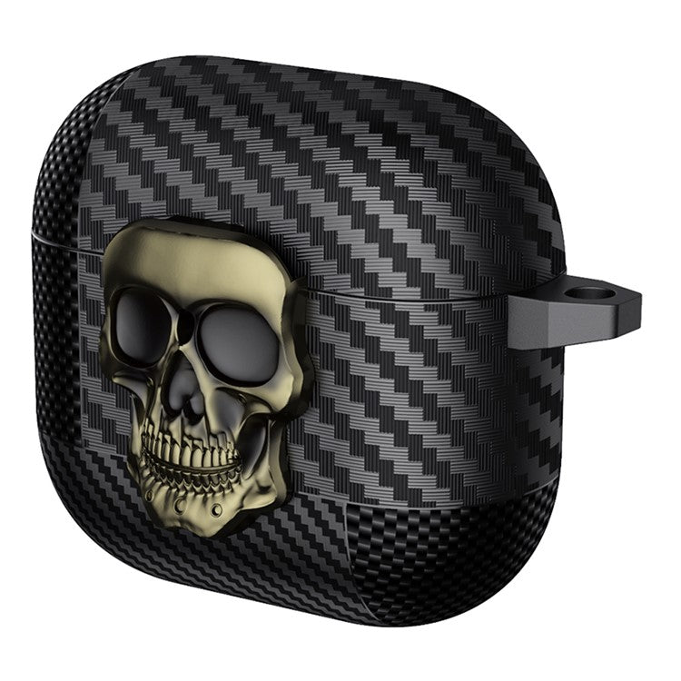 For AirPods 4 Protective Case Skull Design Snap Switch TPU + Metal Earphone Cover with Carabiner - Bronze