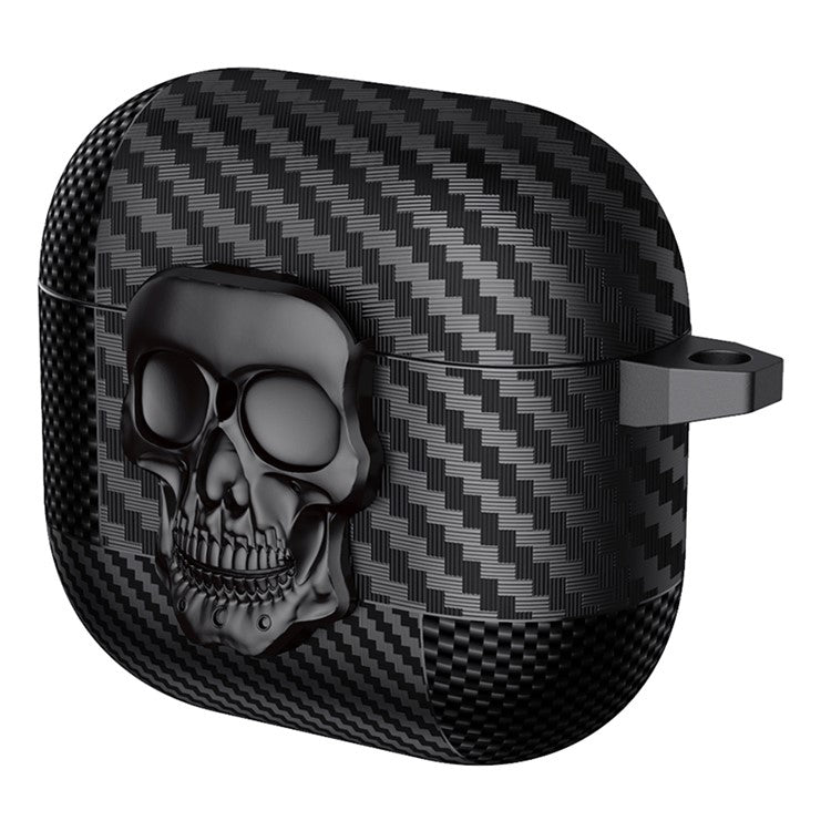 For AirPods 4 Protective Case Skull Design Snap Switch TPU + Metal Earphone Cover with Carabiner - Black