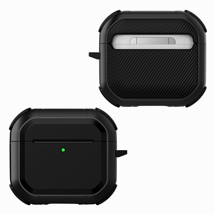 For AirPods 4 with ANC Protective Case TPU+PC Anti-Drop Earphone Cover with Carabiner - Black