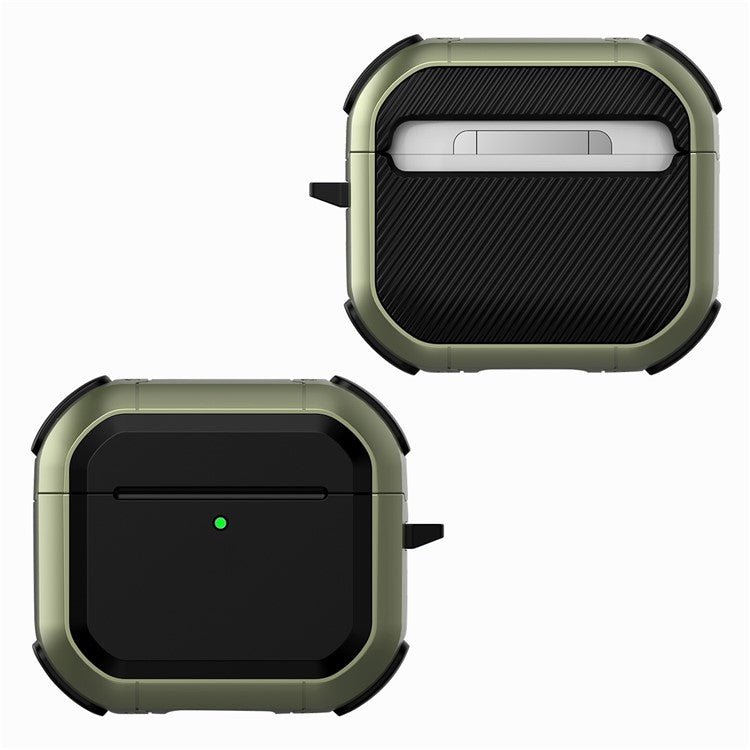 For AirPods 4 with ANC Protective Case TPU+PC Anti-Drop Earphone Cover with Carabiner - Army Green