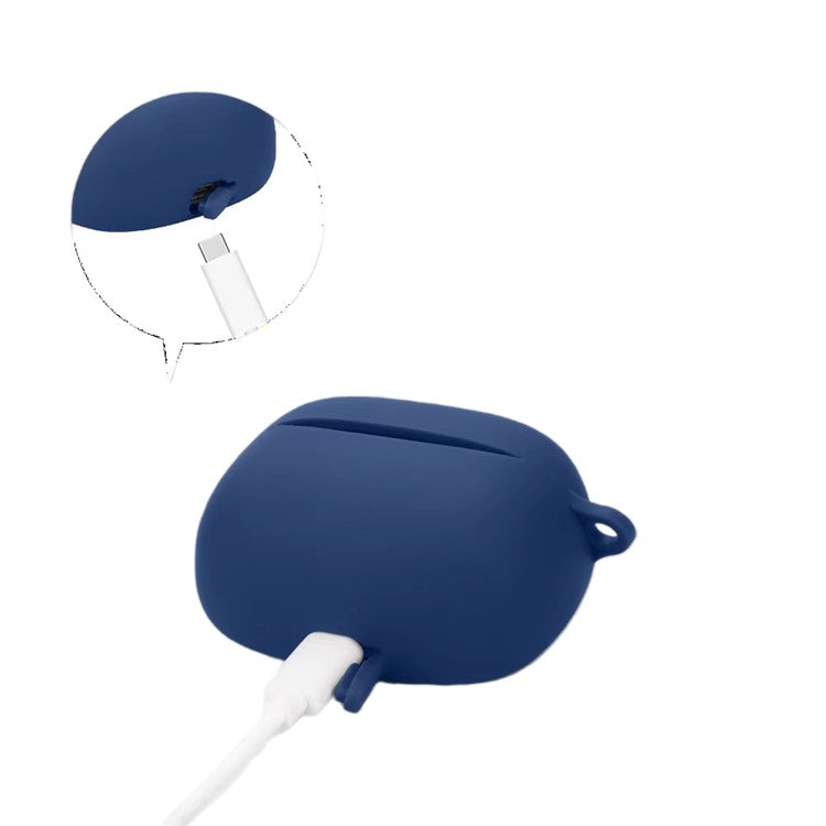 For JBL Tune Buds 2 Bluetooth Earbuds Case Soft Silicone Cover with Anti-Lost Buckle - Dark Blue