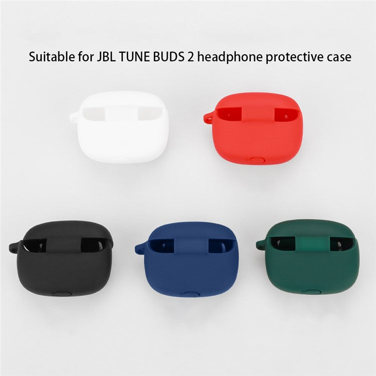 For JBL Tune Buds 2 Bluetooth Earbuds Case Soft Silicone Cover with Anti-Lost Buckle - Dark Blue