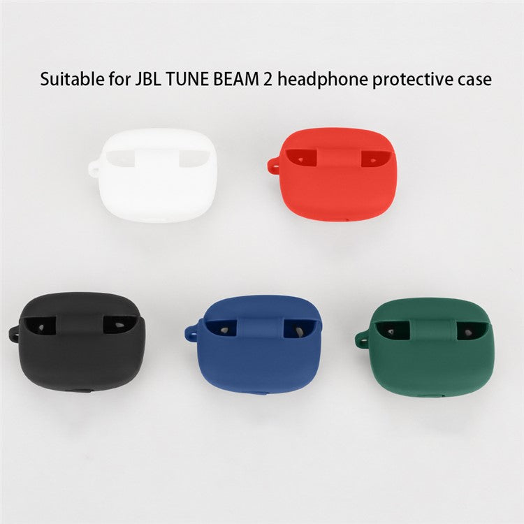 For JBL Tune Beam 2 Earphone Cover Soft Silicone Protective Case with Anti-Lost Buckle - Dark Blue