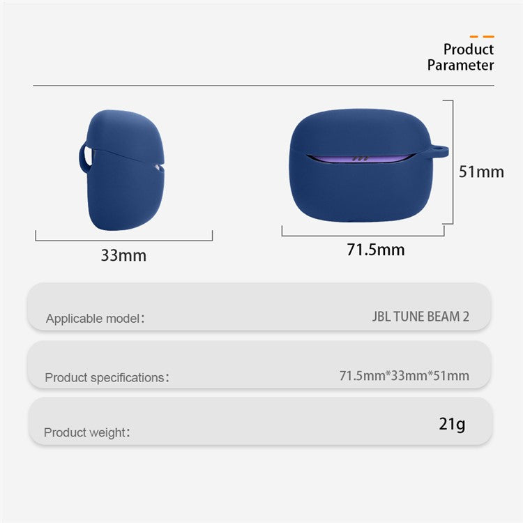 For JBL Tune Beam 2 Earphone Cover Soft Silicone Protective Case with Anti-Lost Buckle - Dark Blue