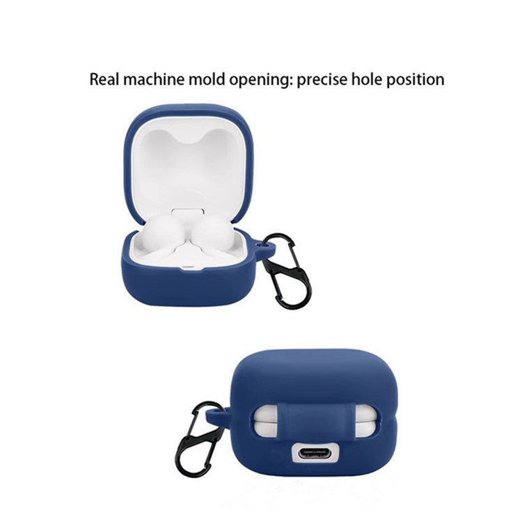 For Sony LinkBuds Open WF-L910 Case Bluetooth Earbud Silicone Cover with Anti-Lost Buckle - Midnight Blue