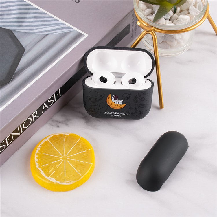 For AirPods 4 TPU Case Earphone Charging Box Water Transfer Printing Protective Cover - Black Astronaut