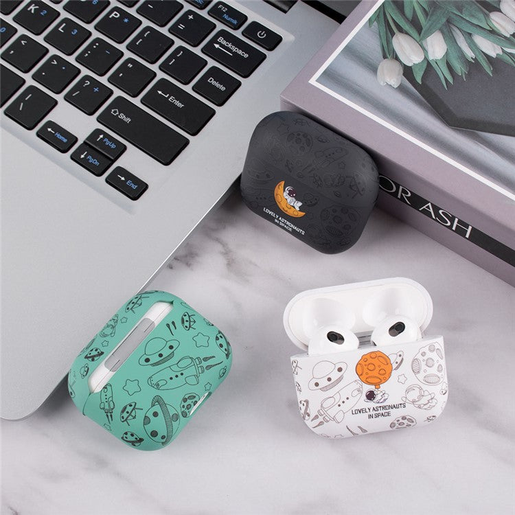 For AirPods 4 TPU Case Earphone Charging Box Water Transfer Printing Protective Cover - White Astronaut