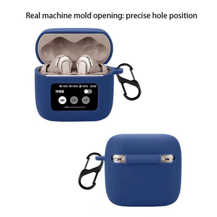 For JBL Tour Pro 3 Bluetooth Earphones Case Soft Silicone Cover with Anti-Lost Buckle - Dark Blue